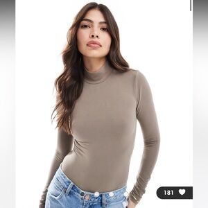 Miss selfridge soft touch long sleeve funnel neck bodysuit in mushroom